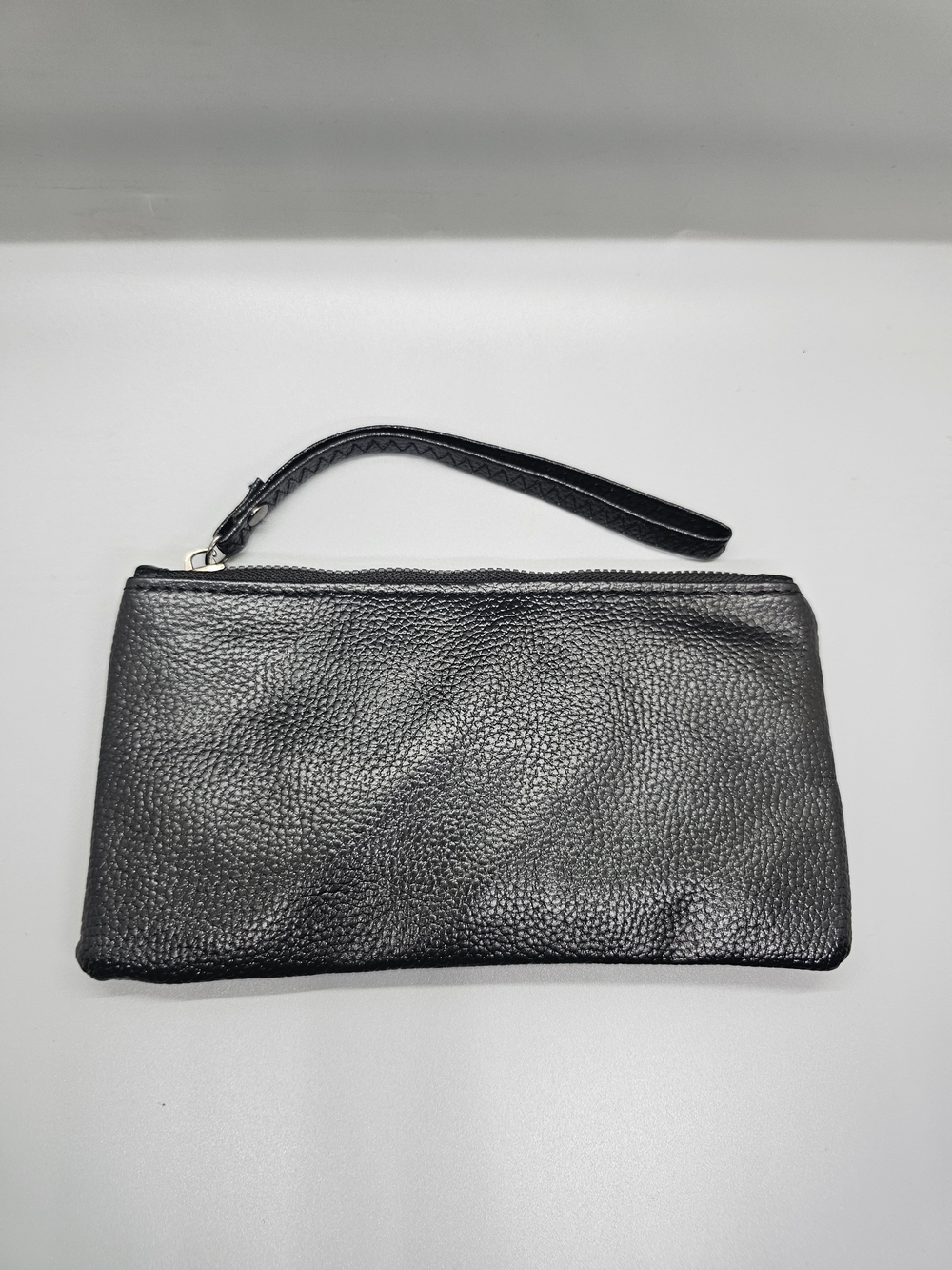 Black Pebbled Leather Wristlet Clutch